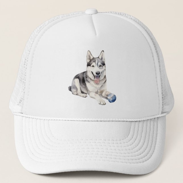 Watercolor Husky Dog Trucker Hat (Front)