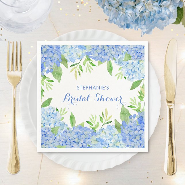 Watercolor Hydrangea Blue Floral Bridal Shower Napkin (Creator Uploaded)