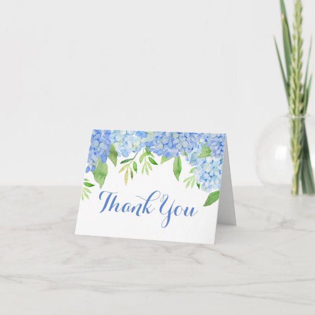 Watercolor Hydrangea Blue Floral Thank You Card (Front)