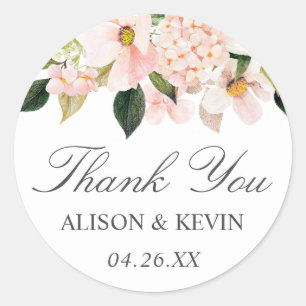 Watercolor Hydrangea Blush Pink Floral Thank You Classic Round Sticker
