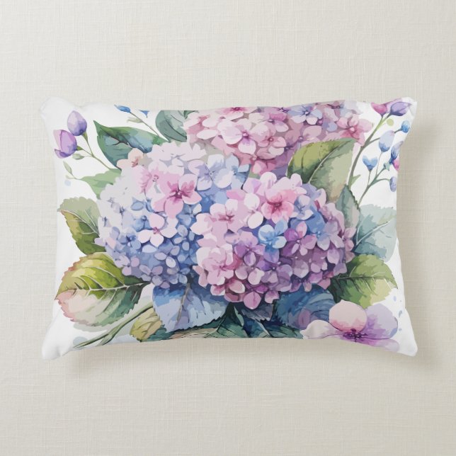 Watercolor Hydrangea Bouquet Throw Pillow Cushion (Front)