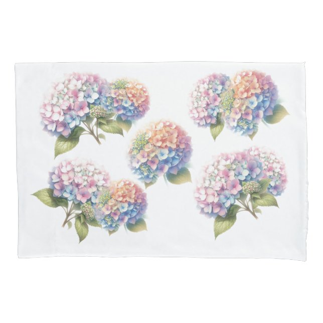 Watercolor Hydrangea Floral Pattern  Pillowcase (Front)