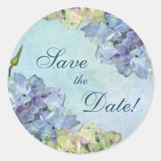 Watercolor Hydrangea Floral - Save the Date Classic Round Sticker