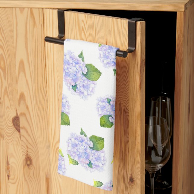 Watercolor Hydrangea Flower Pattern      Tea Towel (Thirds Fold)