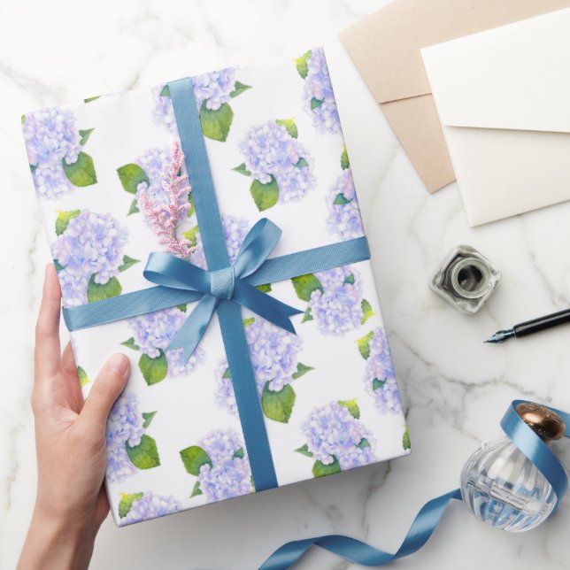 Watercolor Hydrangea Flower Pattern   Wrapping Paper (Gifting)