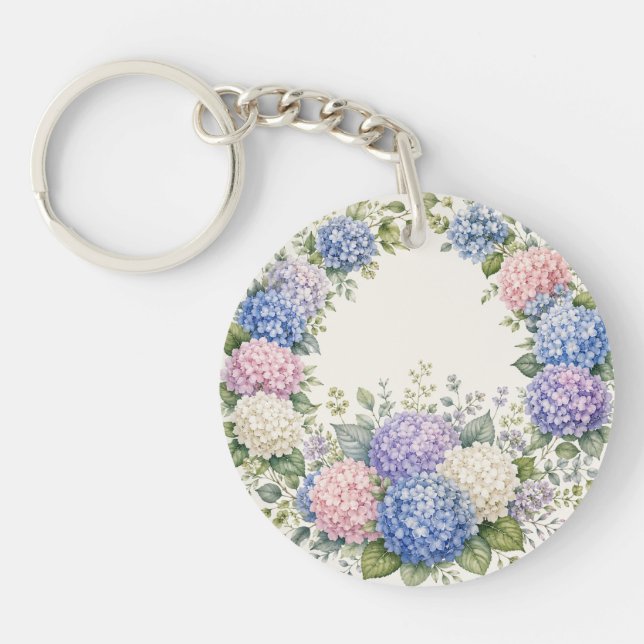 Watercolor Hydrangea Garden  Key Ring (Front)