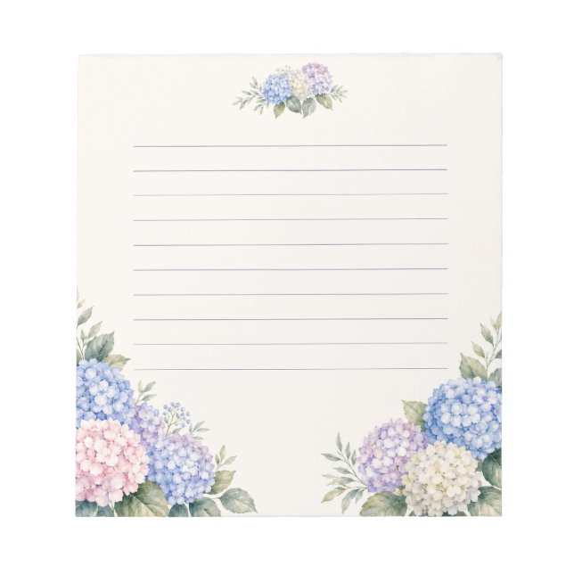 Watercolor Hydrangea Garden Lined  Notepad (Front)