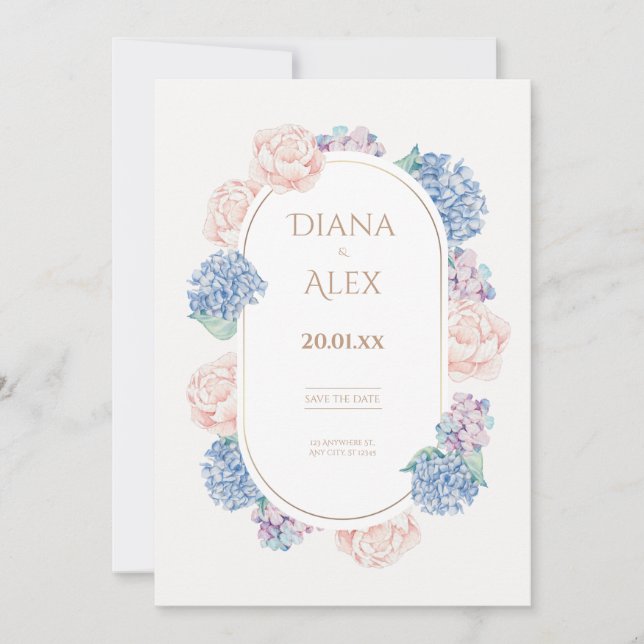 watercolor hydrangea peony save the date wedding  invitation (Front)