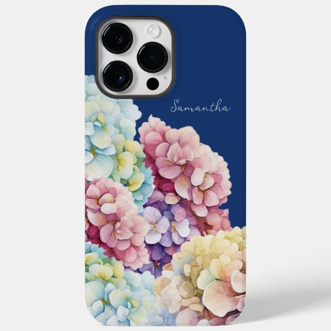Watercolor Hydrangea Personalised Blue Case-Mate iPhone Case (Back)