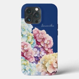 Watercolor Hydrangea Personalised Blue iPhone 13 Pro Case