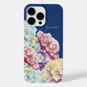 Watercolor Hydrangea Personalised Blue iPhone 14 Pro Max Case