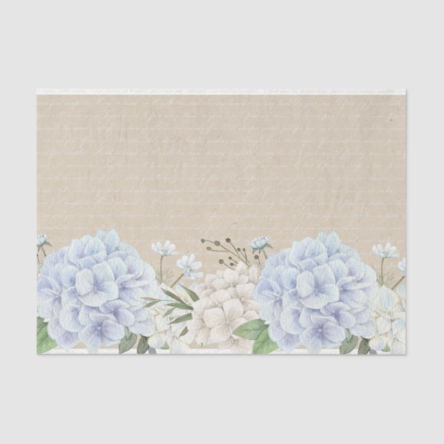 Watercolor Hydrangea Poem Calligraphy Decoupage Tissue Paper (Front)