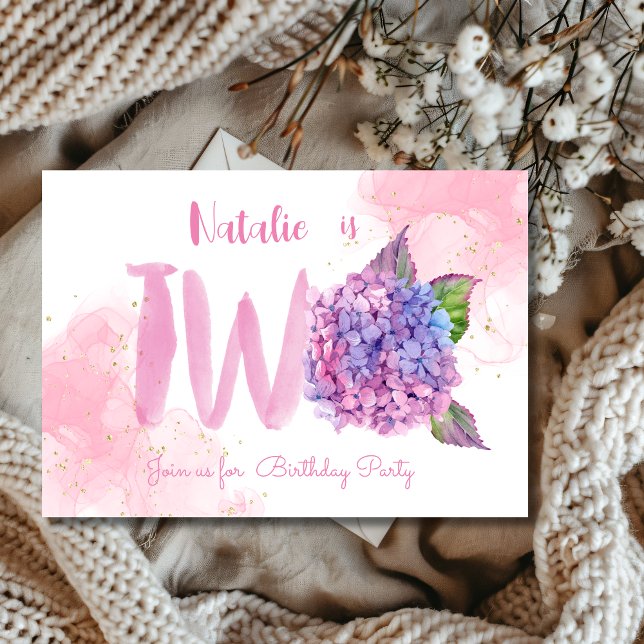 Watercolor hydrangea second Birthday Invitation (Creator Uploaded)