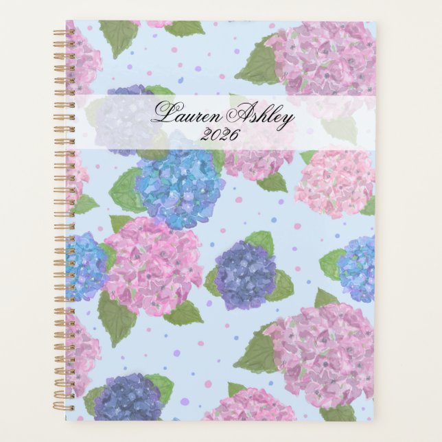 Watercolor Hydrangea Spiral Planner (Front)