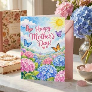 Watercolor Hydrangeas and Butterflies Mother's Day Card