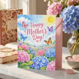 Watercolor Hydrangeas and Butterflies Mother's Day Card
