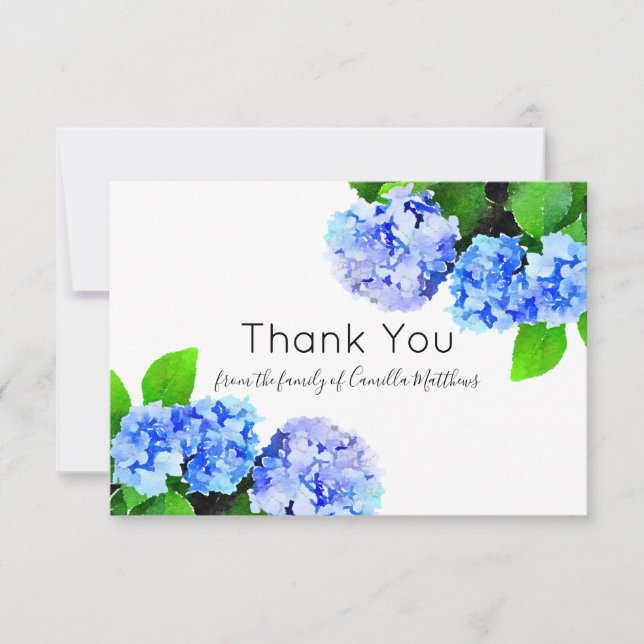 Watercolor Hydrangeas Floral Bereavement Thank You (Front)