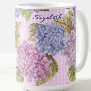 Watercolor Hydrangeas Floral Custom Name Pink Mug