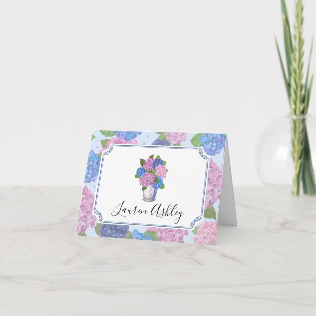 Watercolor Hydrangeas Folded Notes (Blues & Pinks) (Front)