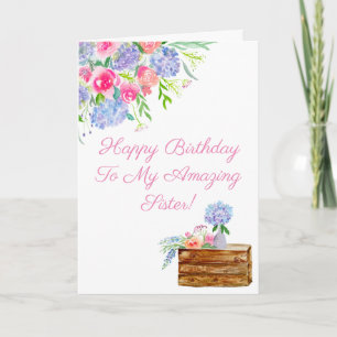 Watercolor Hydrangeas Happy Birthday Sister Card