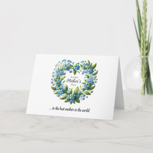 Watercolor hydrangeas heart wreath Mother's Day Card (Front)