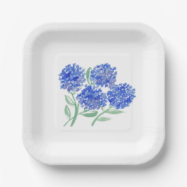 Watercolor, hydrangeas paper plates (Front)