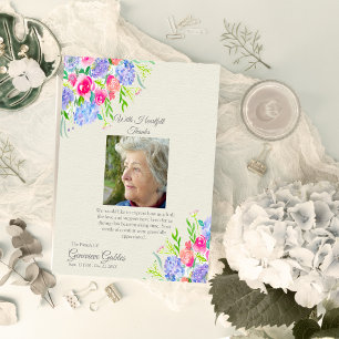 Watercolor Hydrangeas Photo Funeral Thank You