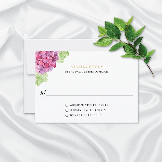 Watercolor Hydrangeas Pink Shades Wedding  RSVP Card (Creator Uploaded)