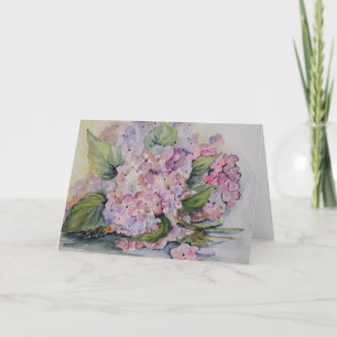 Watercolor hydrangeas shades of pink and lilak card