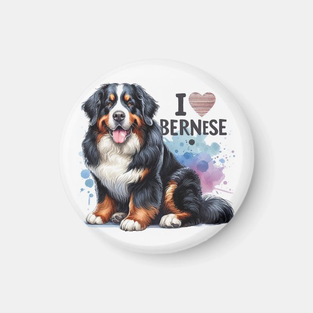 Watercolor I Love My Bernese Mountain Dog Magnet (Front)
