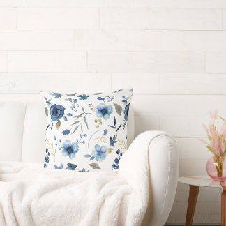 Watercolor Ice Blue Floral Cushion