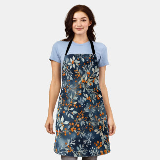 Watercolor Ice Blue Winter Floral Pattern  Apron