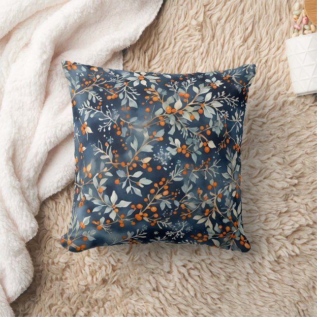 Watercolor Ice Blue Winter Floral Pattern  Cushion (Blanket)