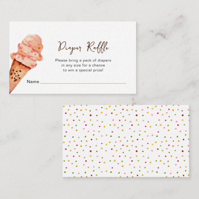 Watercolor Ice cream Baby shower Diaper Raffle Enclosure Card (Front/Back)