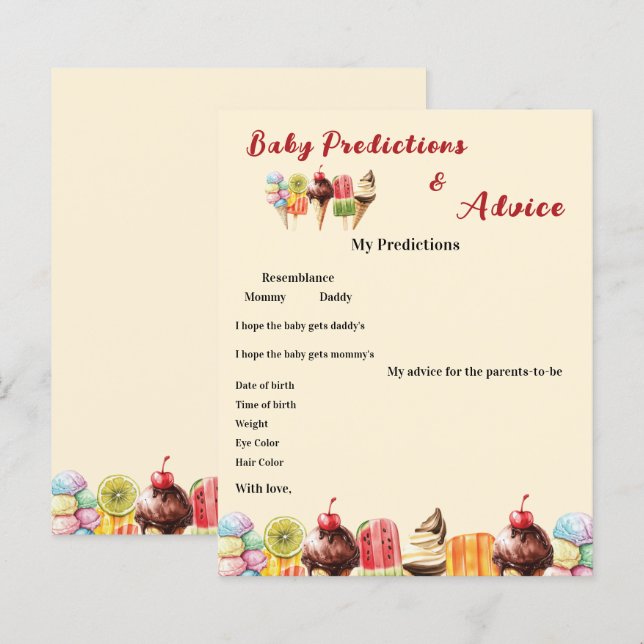 Watercolor Ice Cream Baby Shower Game Flyer (Front/Back)