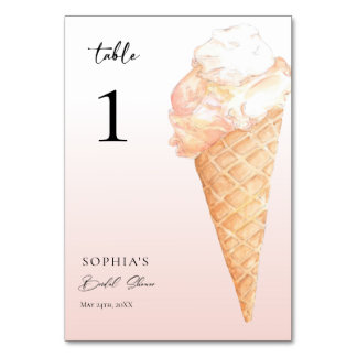 Watercolor Ice Cream Bridal Shower Table Number