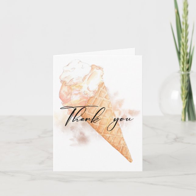 Watercolor Ice Cream Bridal Shower Thank You Card (Front)