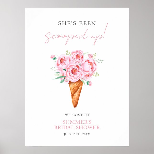 Watercolor Ice Cream Bridal Shower Welcome Sign (Front)