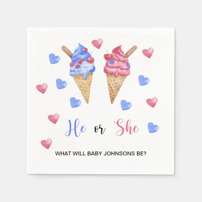 Watercolor Ice cream gender reveal Napkin (Front)