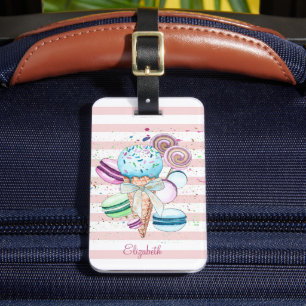 Watercolor Ice cream,Macaroons,Pink Stripes Luggage Tag
