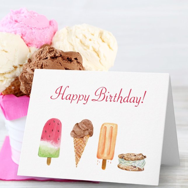 Watercolor Ice Cream & Popsicles Birthday  Card (A sweet summer filled birthday card for anyone who loves ice cream and popsicles! )