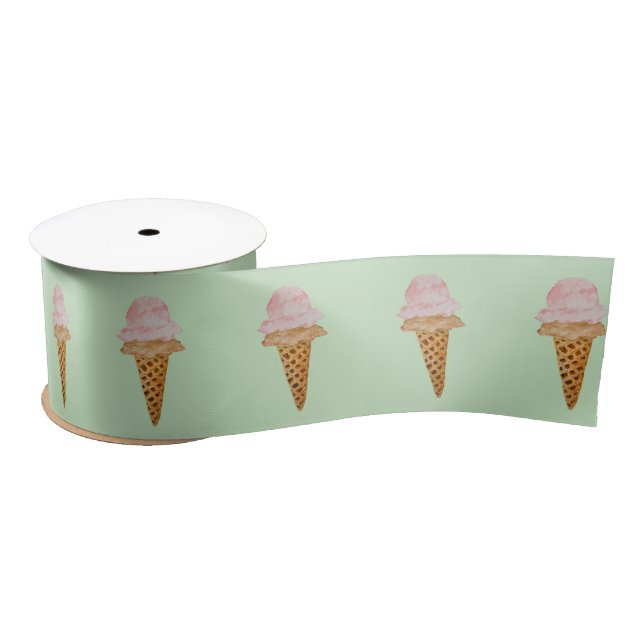 Watercolor Ice Cream Ribbon (mint green) Satin Ribbon (Spool)