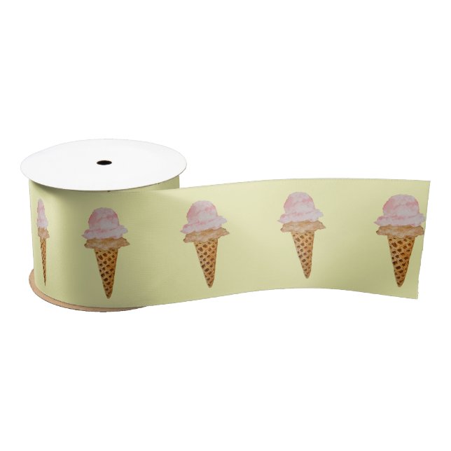 Watercolor Ice Cream Ribbon (yellow) Satin Ribbon (Spool)