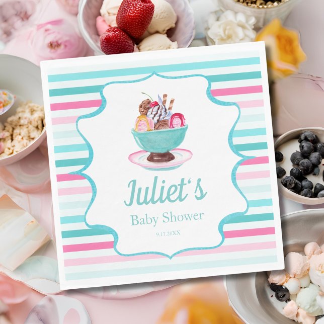 Watercolor Ice Cream Sundae Baby Shower Napkin (Creator Uploaded)