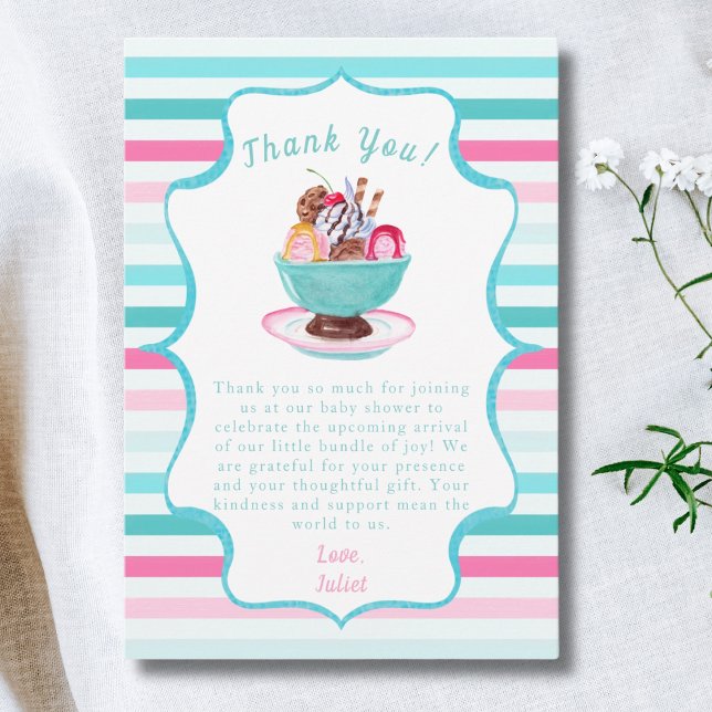 Watercolor Ice Cream Sundae Baby Shower Thank You Card (Creator Uploaded)