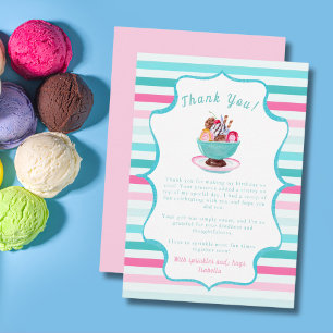 Watercolor Ice Cream Sundae Birthday Thank You Card