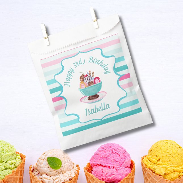 Watercolor Ice Cream Sundae Birthday Thank You Favour Bags (Creator Uploaded)
