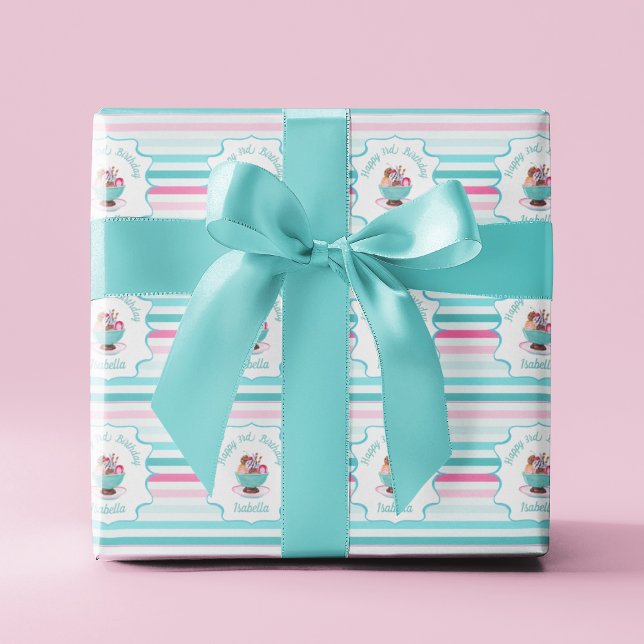 Watercolor Ice Cream Sundae Birthday  Wrapping Paper (Creator Uploaded)