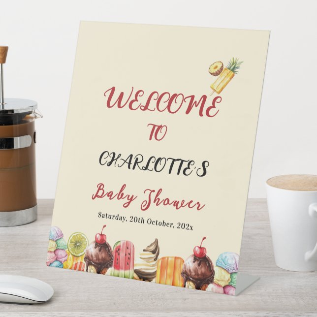 Watercolor Ice Cream Sweet Baby Shower Welcome Pedestal Sign (In SItu)