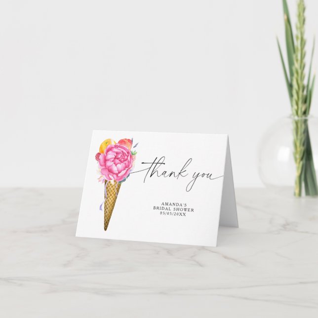 Watercolor ice cream - thank you bridal shower  card (Front)
